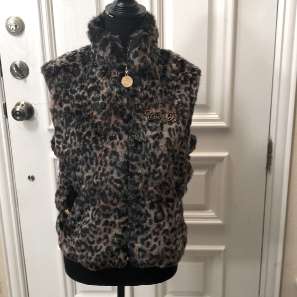 COOGi Faux fur vest  leather trim - Picture 1 of 7